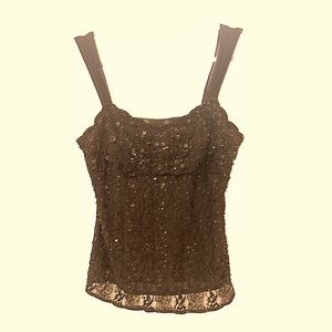 Ann Taylor Wide Chiffon Strapped Lace Beaded Sequined Top
